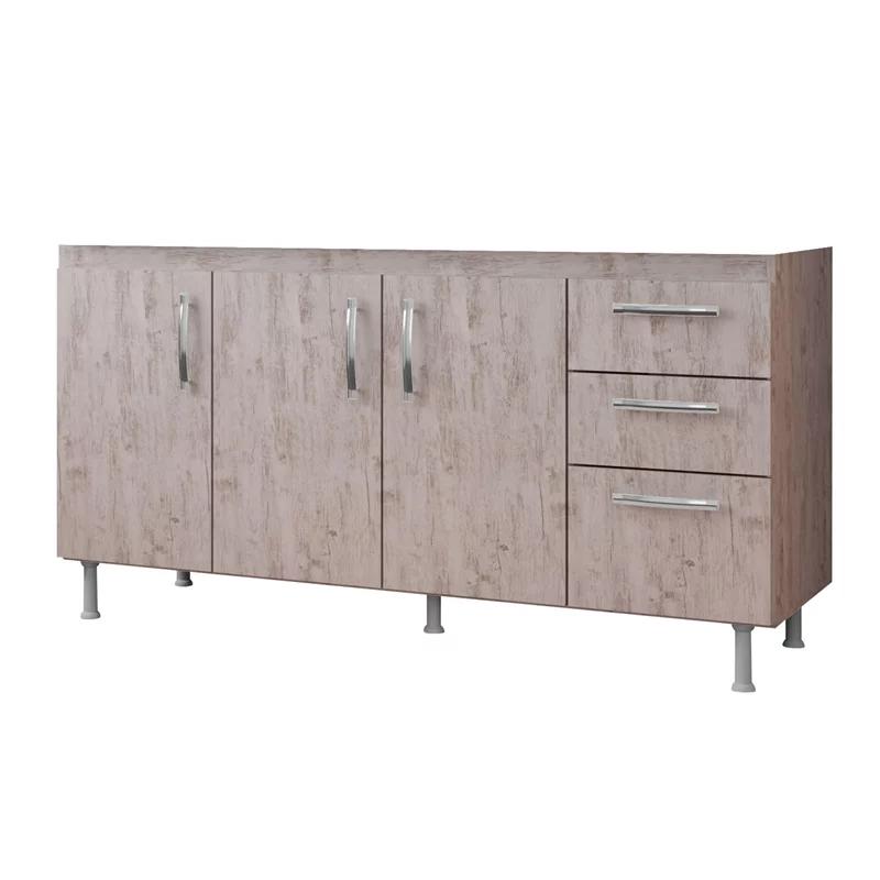 Balcão para Pia 1,60 M sem Tampo 3 Portas 3 Gavetas Rústico - DS Decor
