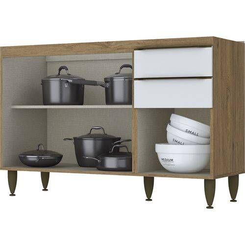 Balcão Pia 02 Gavetas 03 Portas 1200mm Decore Henn - Rústico/branco Hp