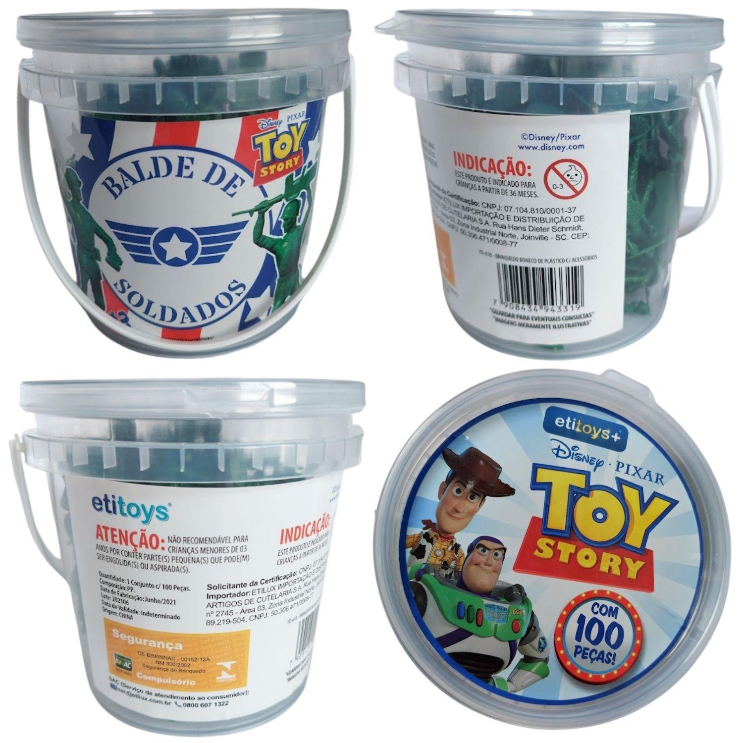 Balde de Soldados Toy Story Com 100 Soldados Disney Toyng Bonecos