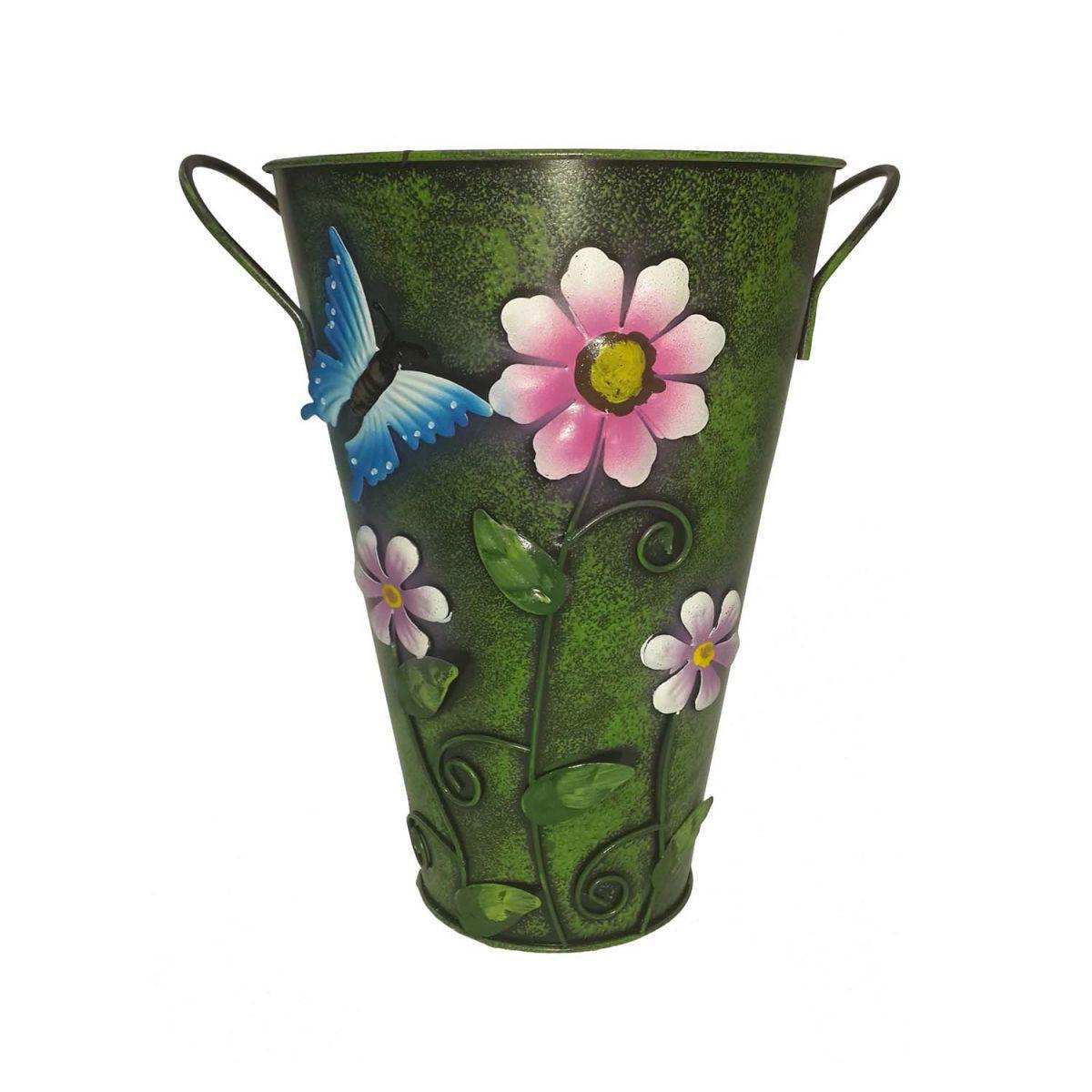 Balde Vaso Metal Enfeite Com Alca Jardim Quintal Varanda Flor Borboleta Verde Balde 26 Braslu Balde De Limpeza Magazine Luiza