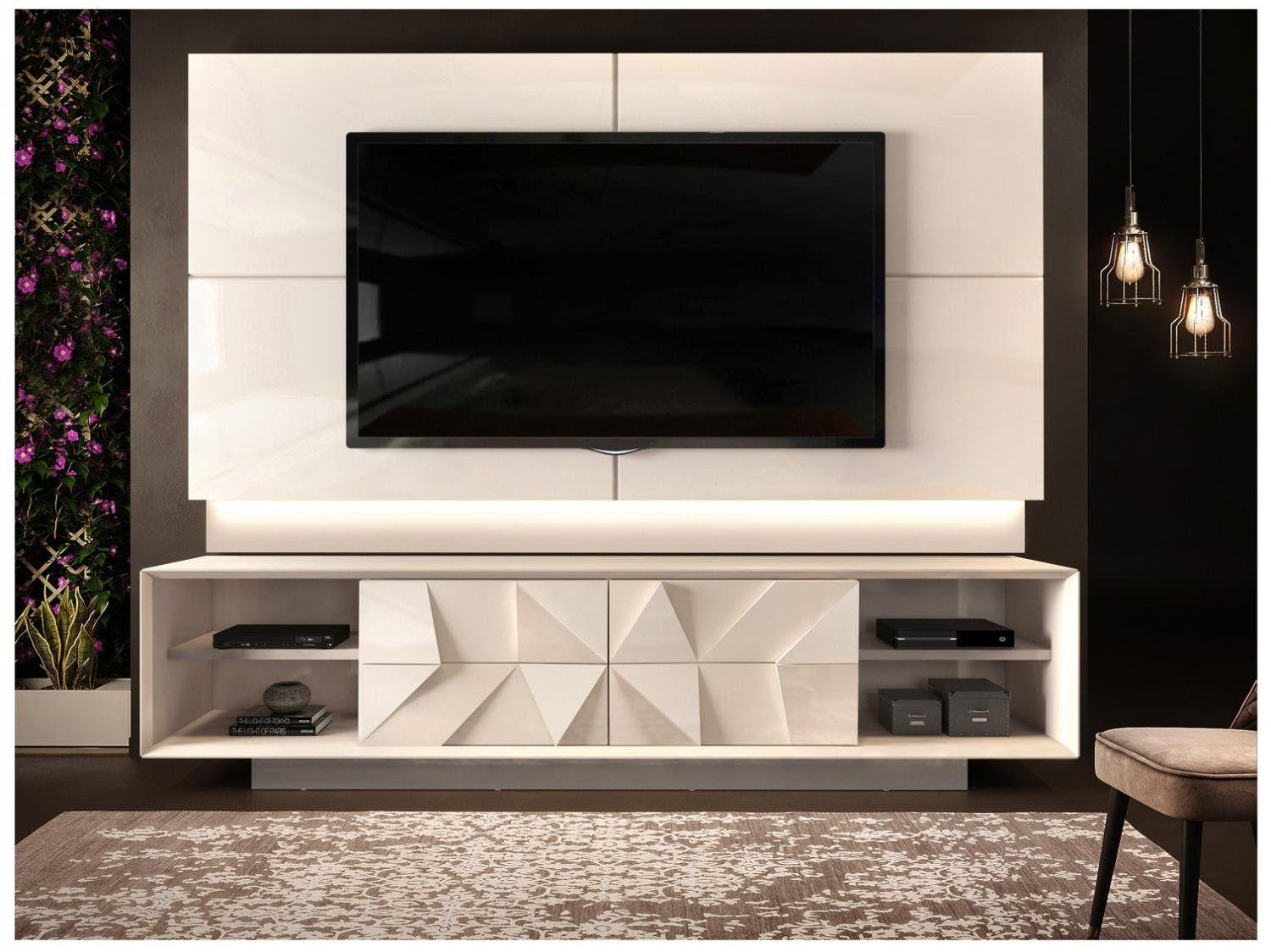 Bancada com Painel TV até 75” 4 Gavetas DJ Móveis Domani Pirâmide 3D