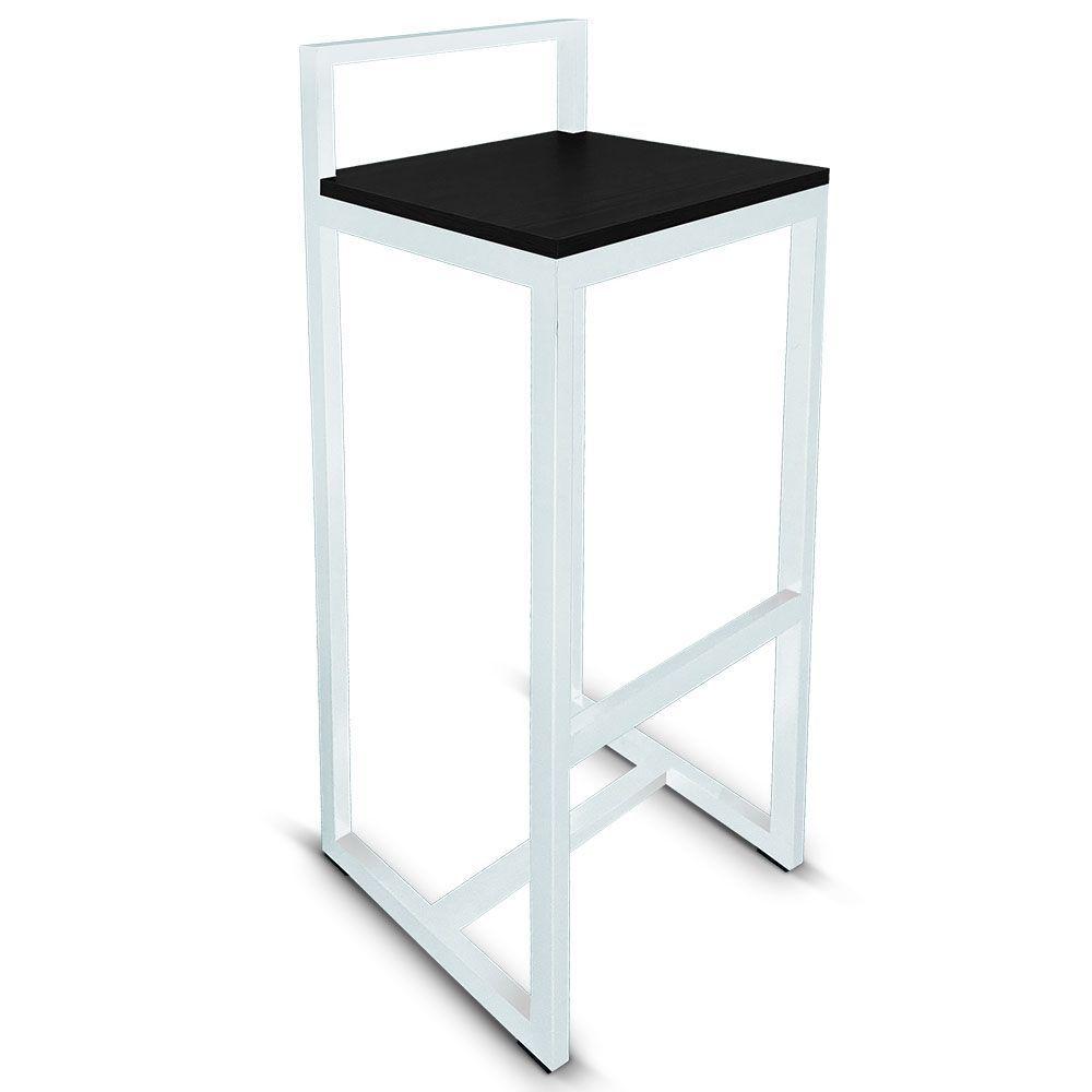 Imagem de Banqueta Banco Alto Londres Com Encosto Industrial Cozinha Branco e Preto