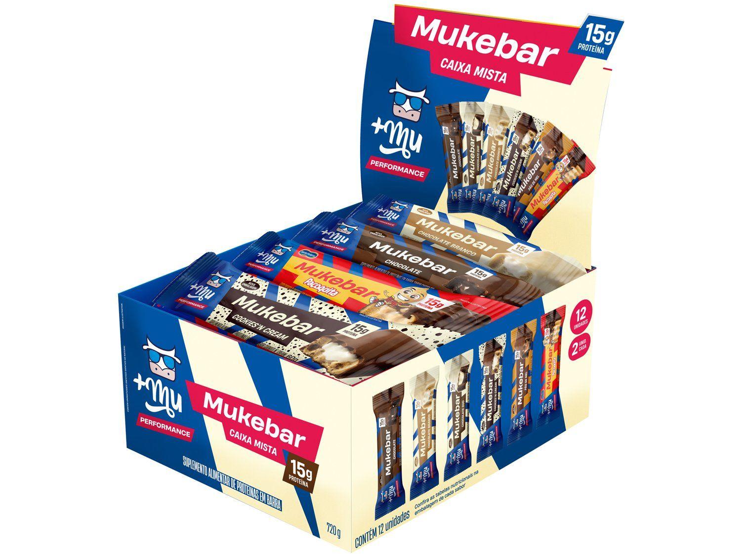 Barra de Proteína Mais Mu Mukebar Sabor Mista 15g de Proteína Zero Açúcar Display 12 Unidades