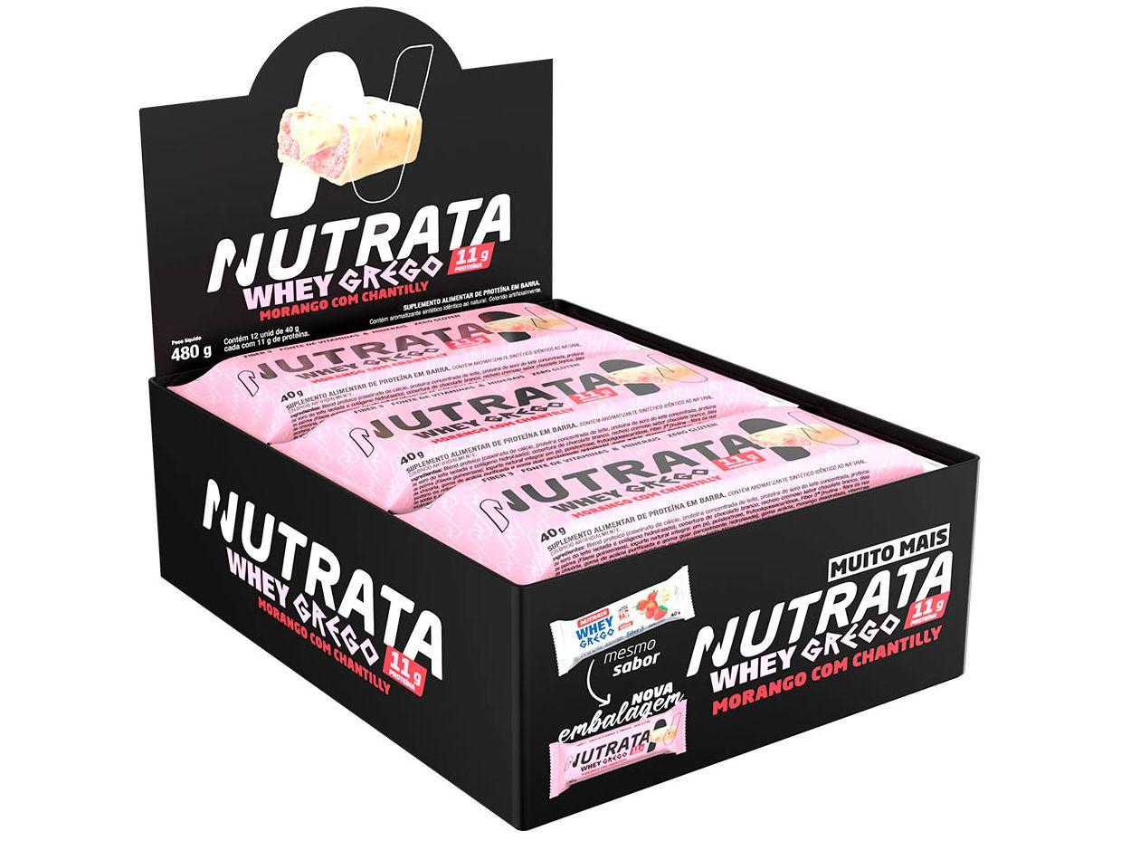 Barra de Proteína Nutrata Grego Whey Morango com Chantilly 40g 12 Unidades