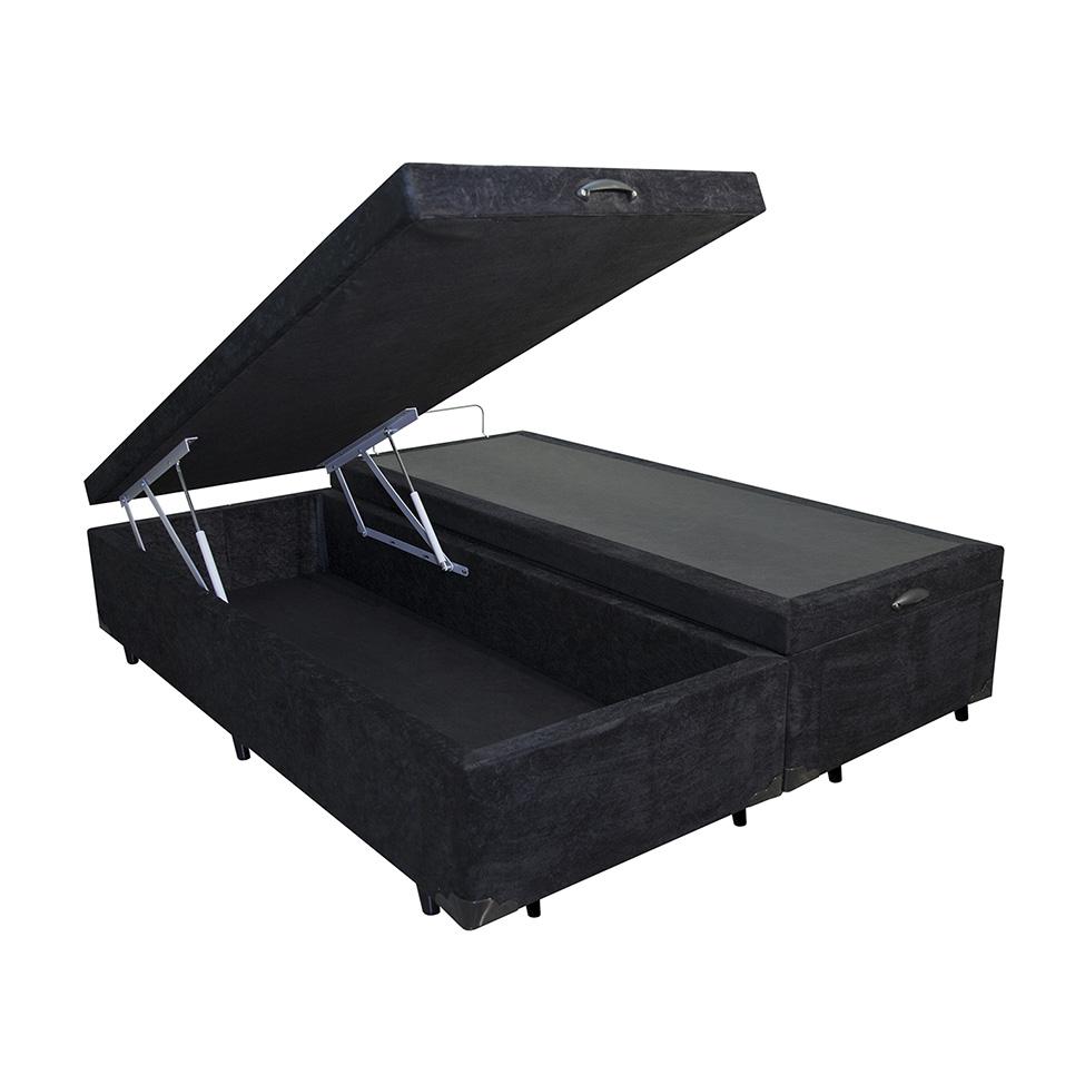 Base Box com Baú Queen Tuti (46x158x198) Suede Preto Tutibox Base
