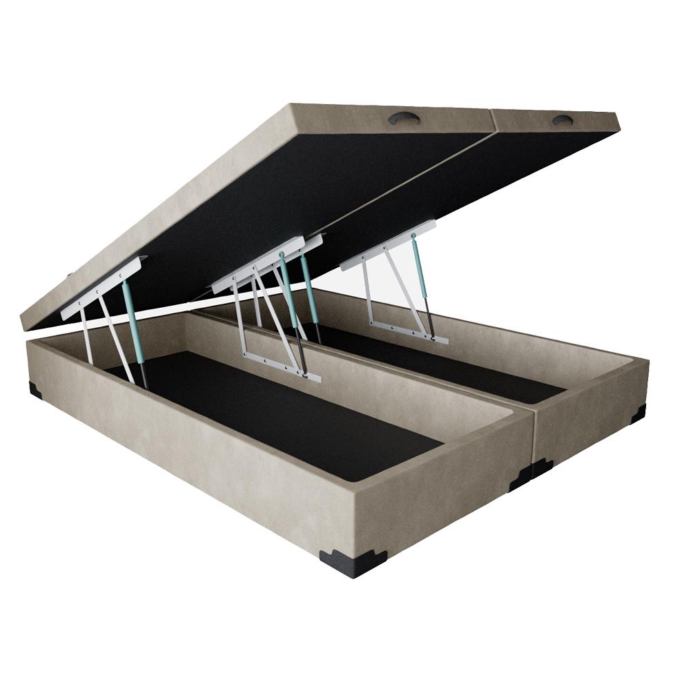Base para Cama Box Queen Premium com Baú Suede (45x158x198) Bege