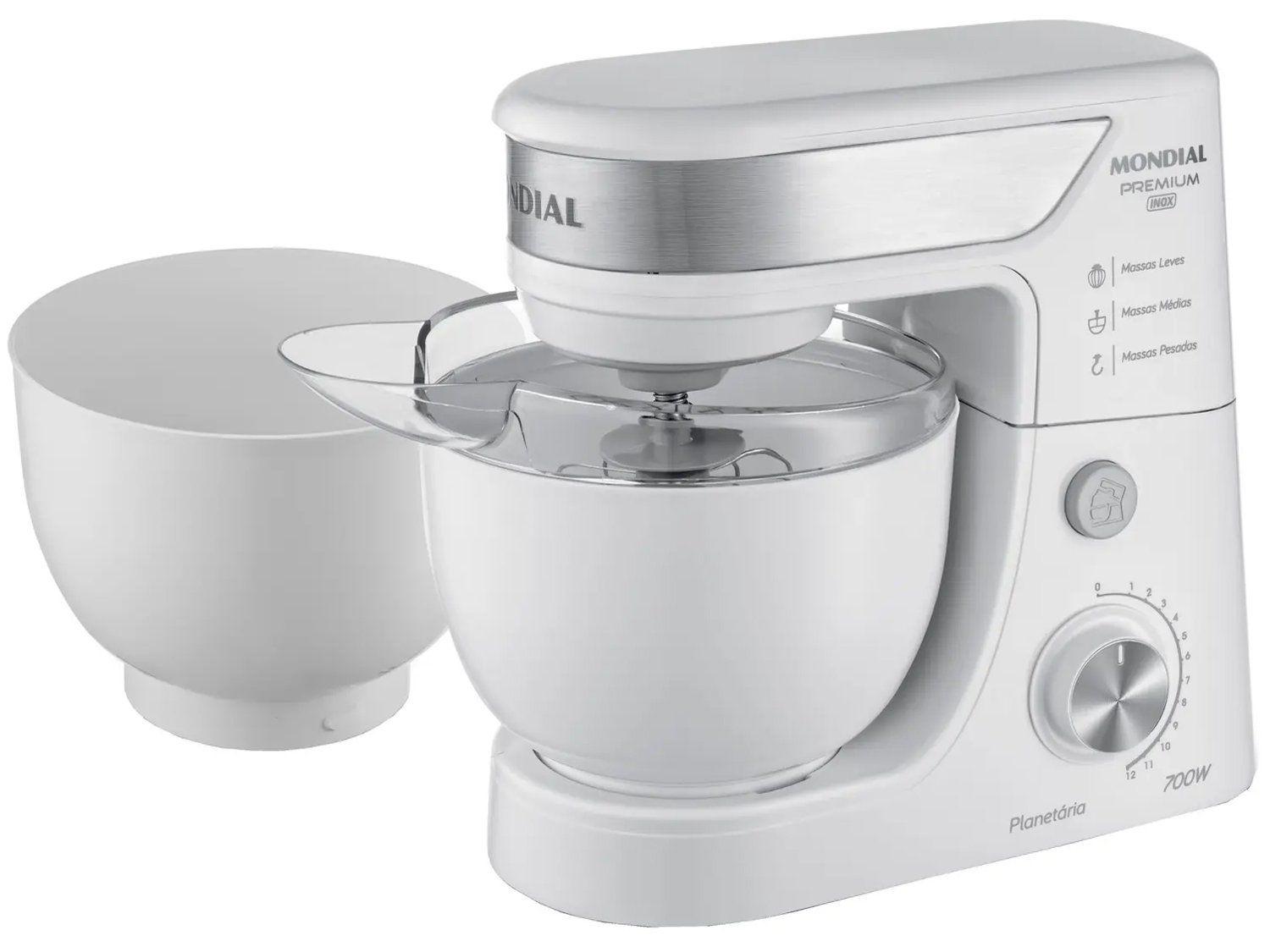 Batedeira Planetária Mondial Branco e Inox 700W