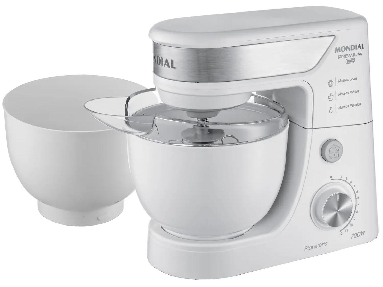 Batedeira Planetária Mondial Branco e Inox 700W