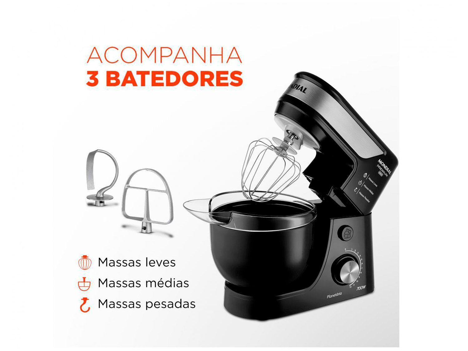 Batedeira Planetária Mondial Preto e Inox 700W