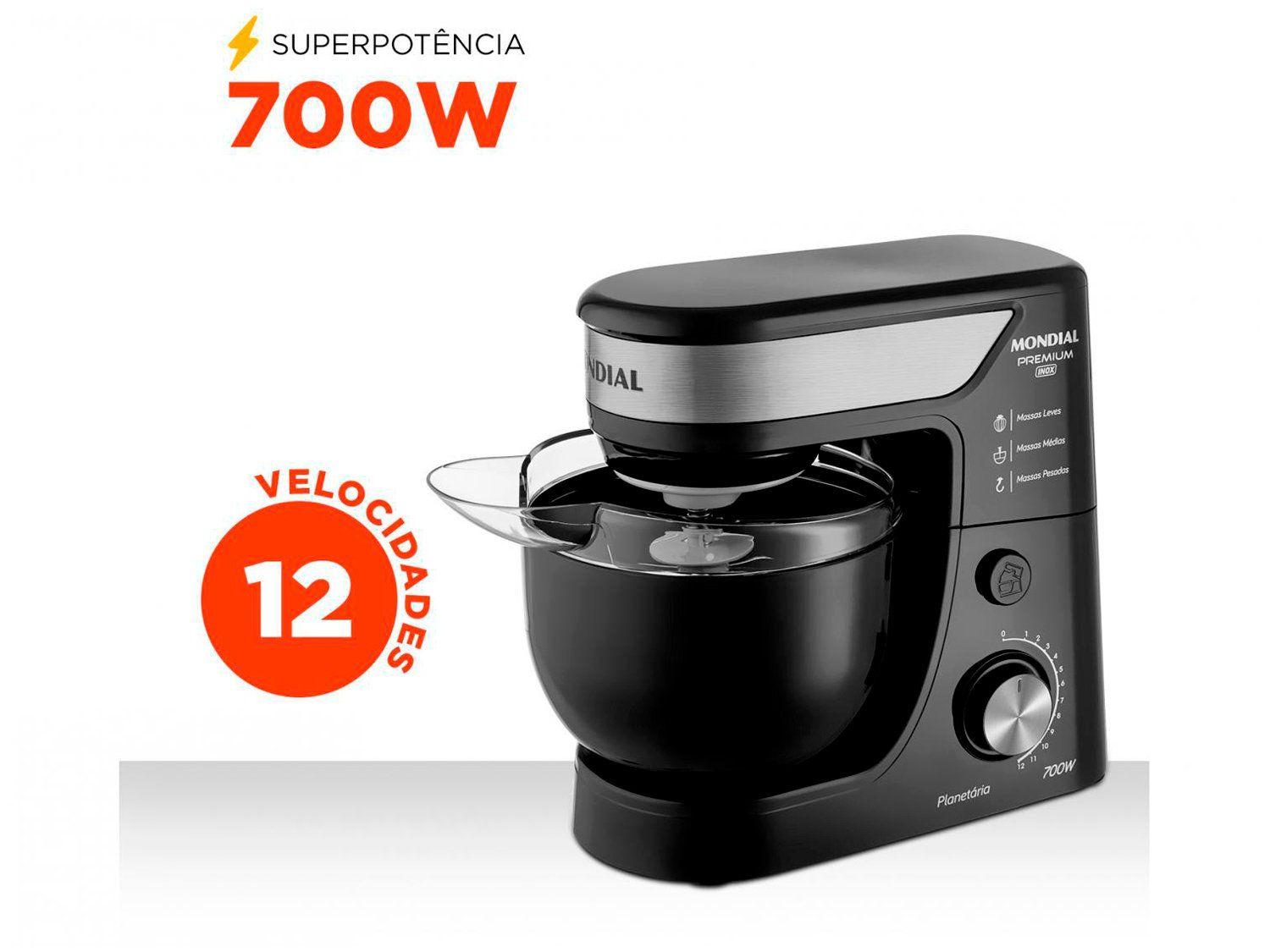 Batedeira Planetária Mondial Preto e Inox 700W