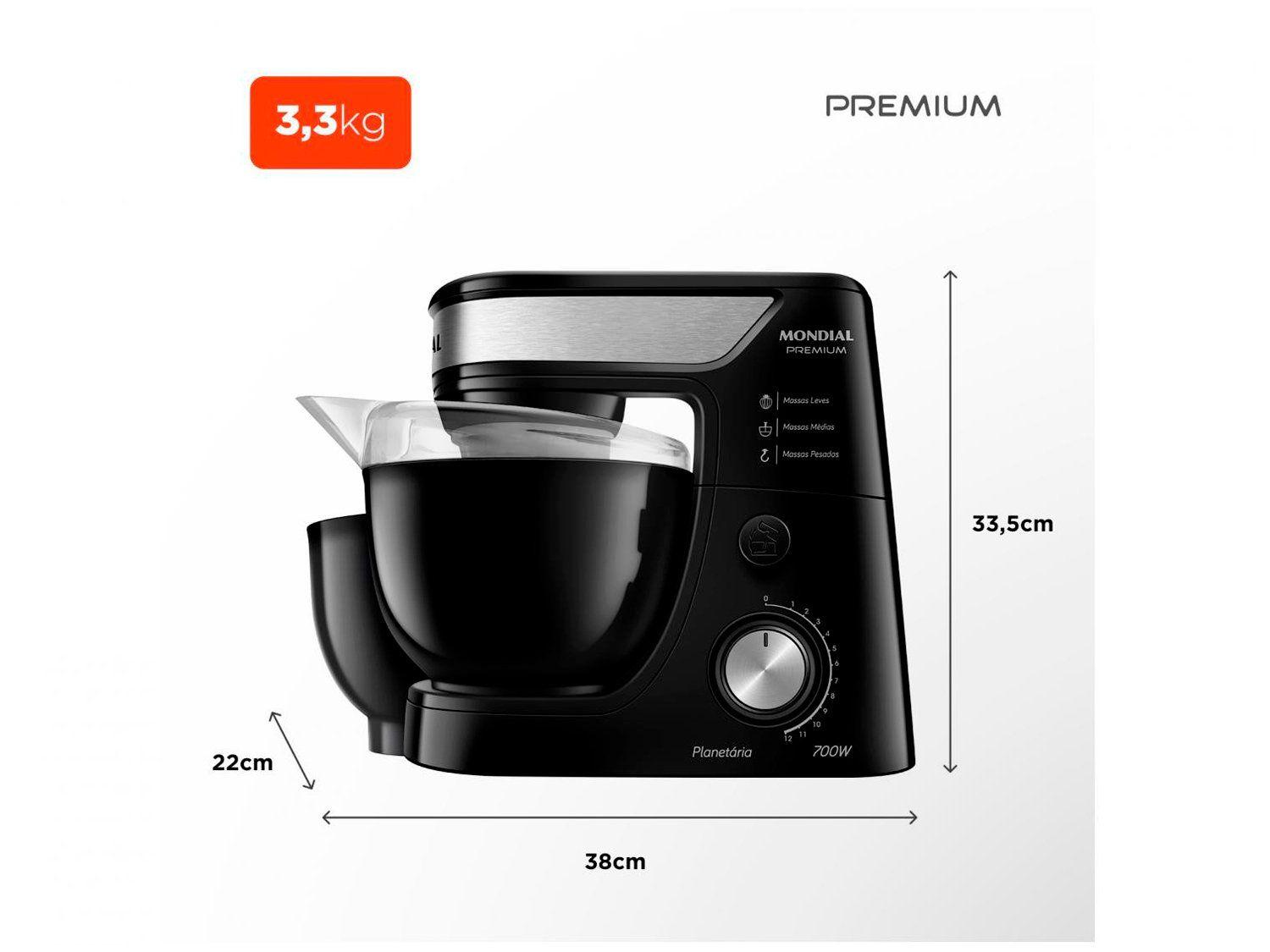 Batedeira Planetária Mondial Preto e Inox 700W