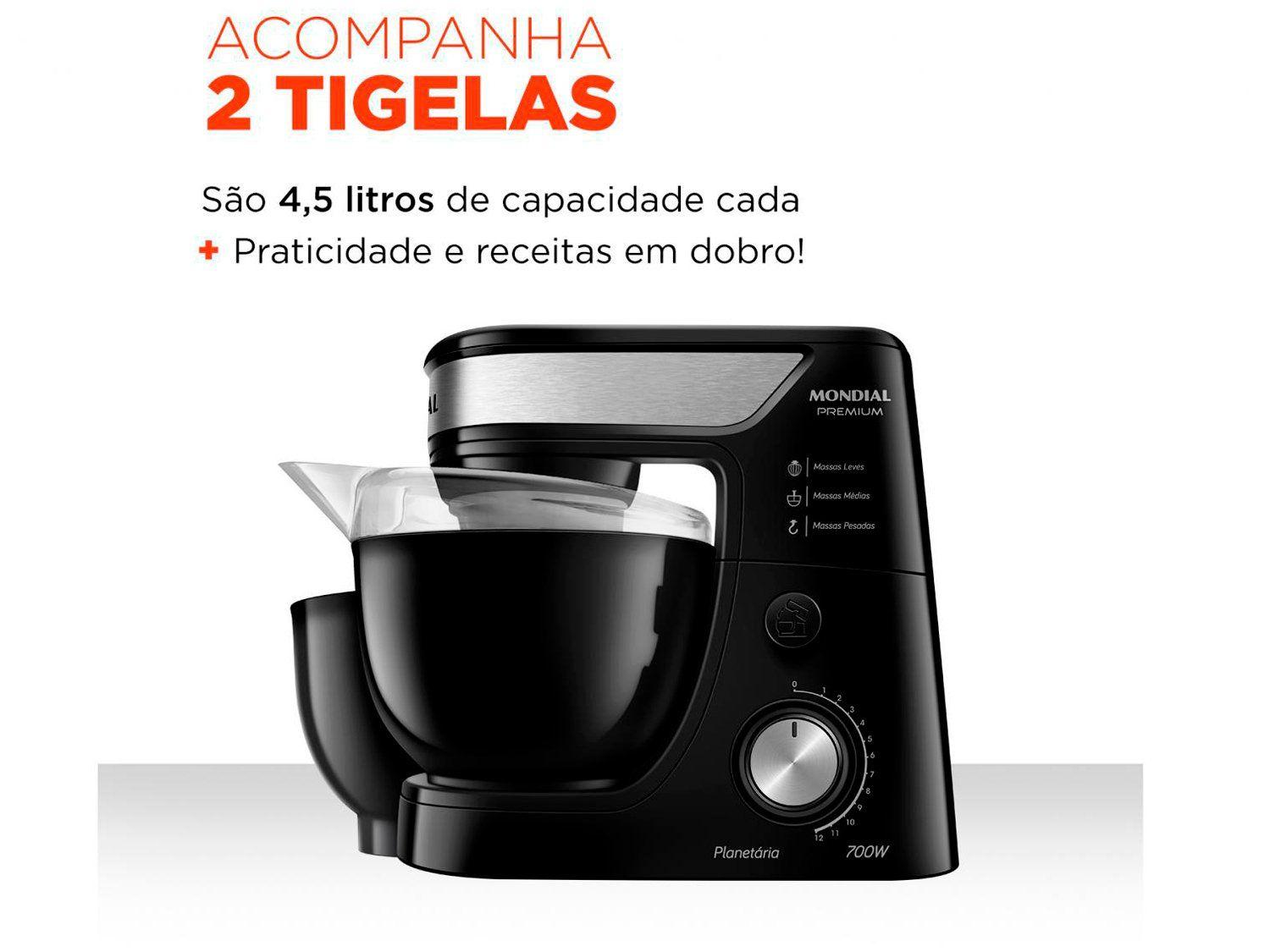 Batedeira Planetária Mondial Preto e Inox 700W
