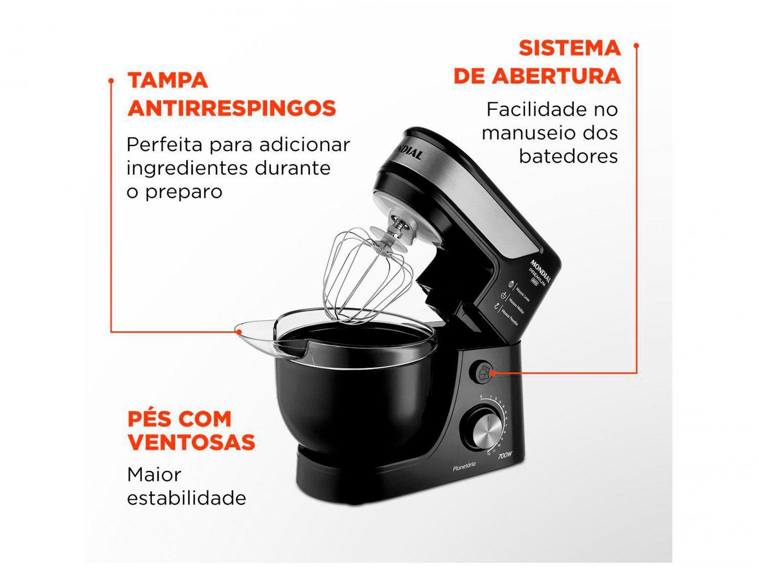 Batedeira Planetária Mondial Preto e Inox 700W