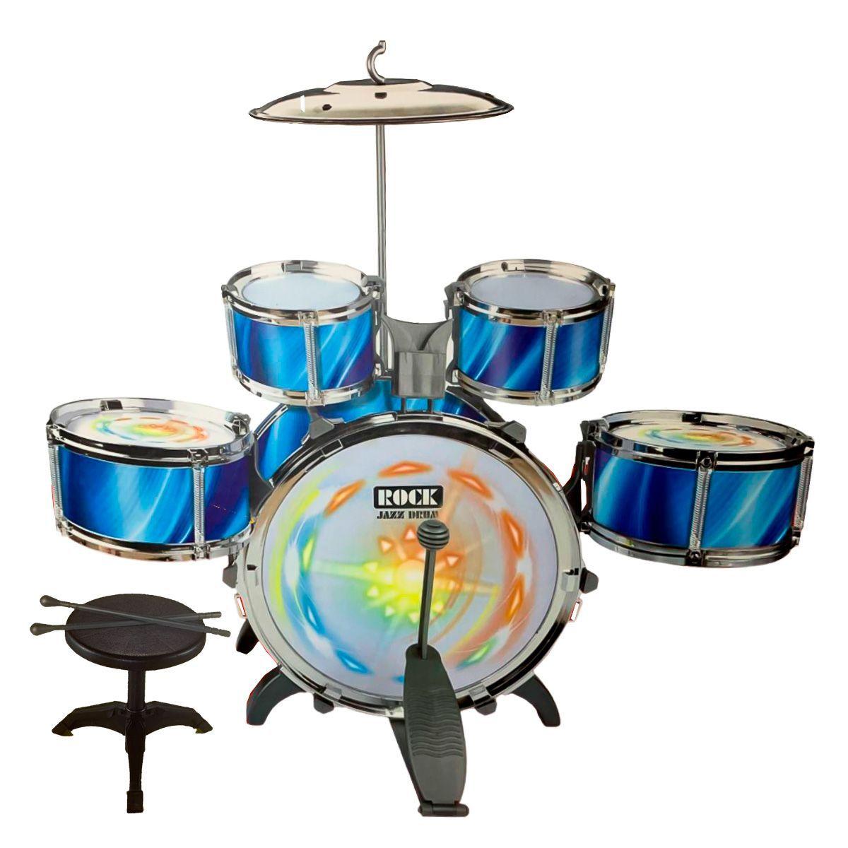 Bateria Infantil Completa Musical 5 Tambores 1 Banquinho - Mila Toys ...