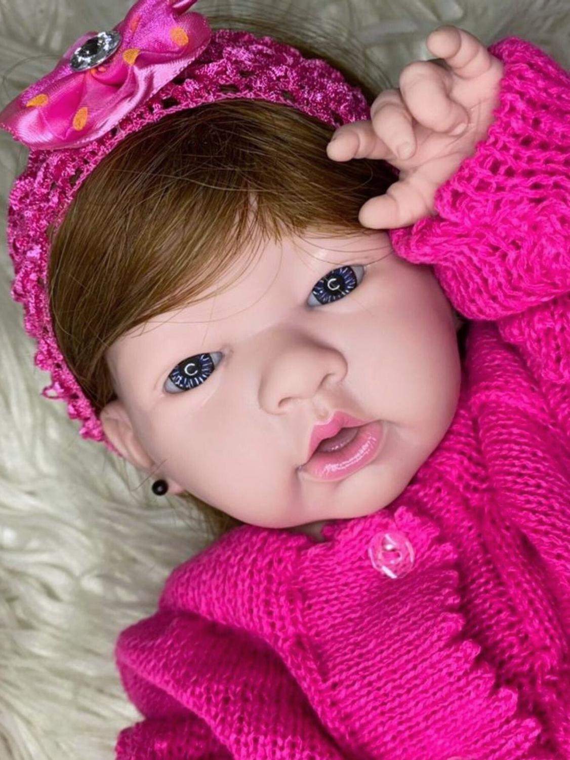 Reborn Menina Bebe Reborn De Meses Bebê Reborn Boneca Menina Realista 100  Silicone, Cabelo Castanho(P, image size:1126x1500