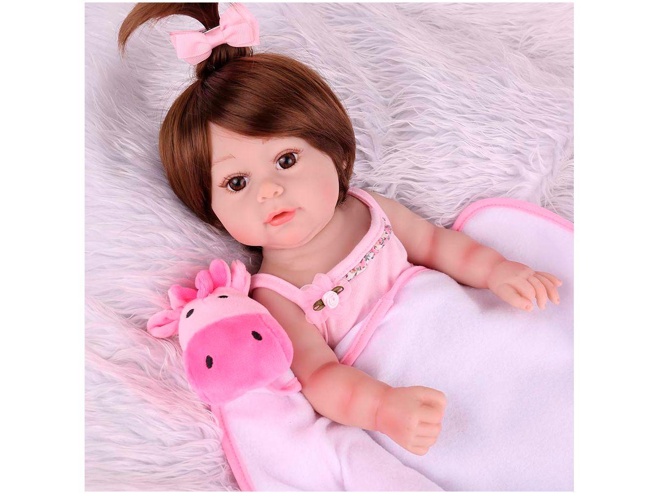 Boneca Reborn Bebê Laura C/ Acessórios Pijama Girafinha 47Cm