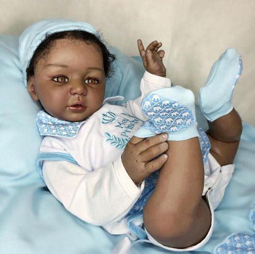 Bebe Reborn Menino Negro Realista Cabelo Fio A Fio Fofura 