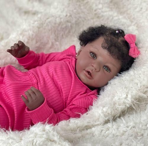 Boneca Com Acessórios Bebê Reborn Silicone Negra Baby - ShopJJ