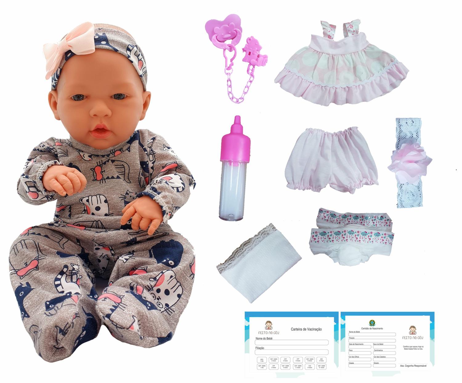 Bebe Recem Nascida Tipo Reborn Com 14 Itens Pode Dar Banho Roupa Gatinho Feito No Ceu Bonecas Magazine Luiza