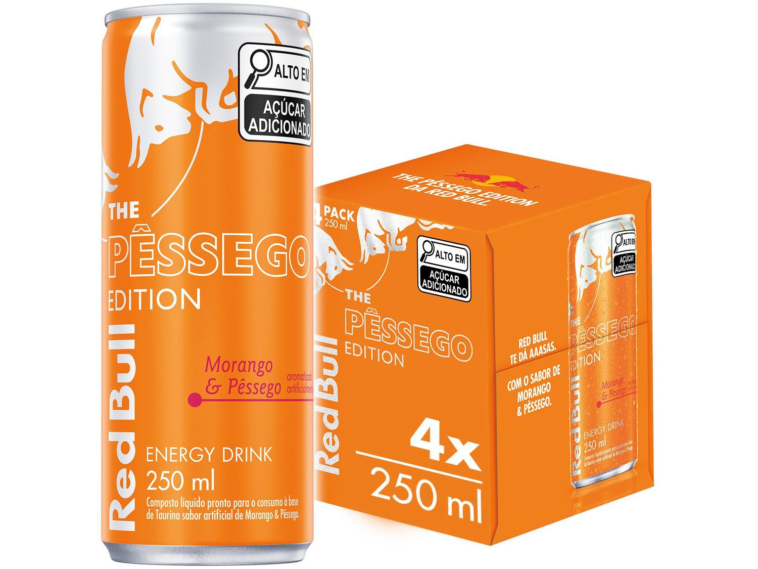 Bebida Energética Red Bull Morango e Pêssego 250ml 4 Unidades