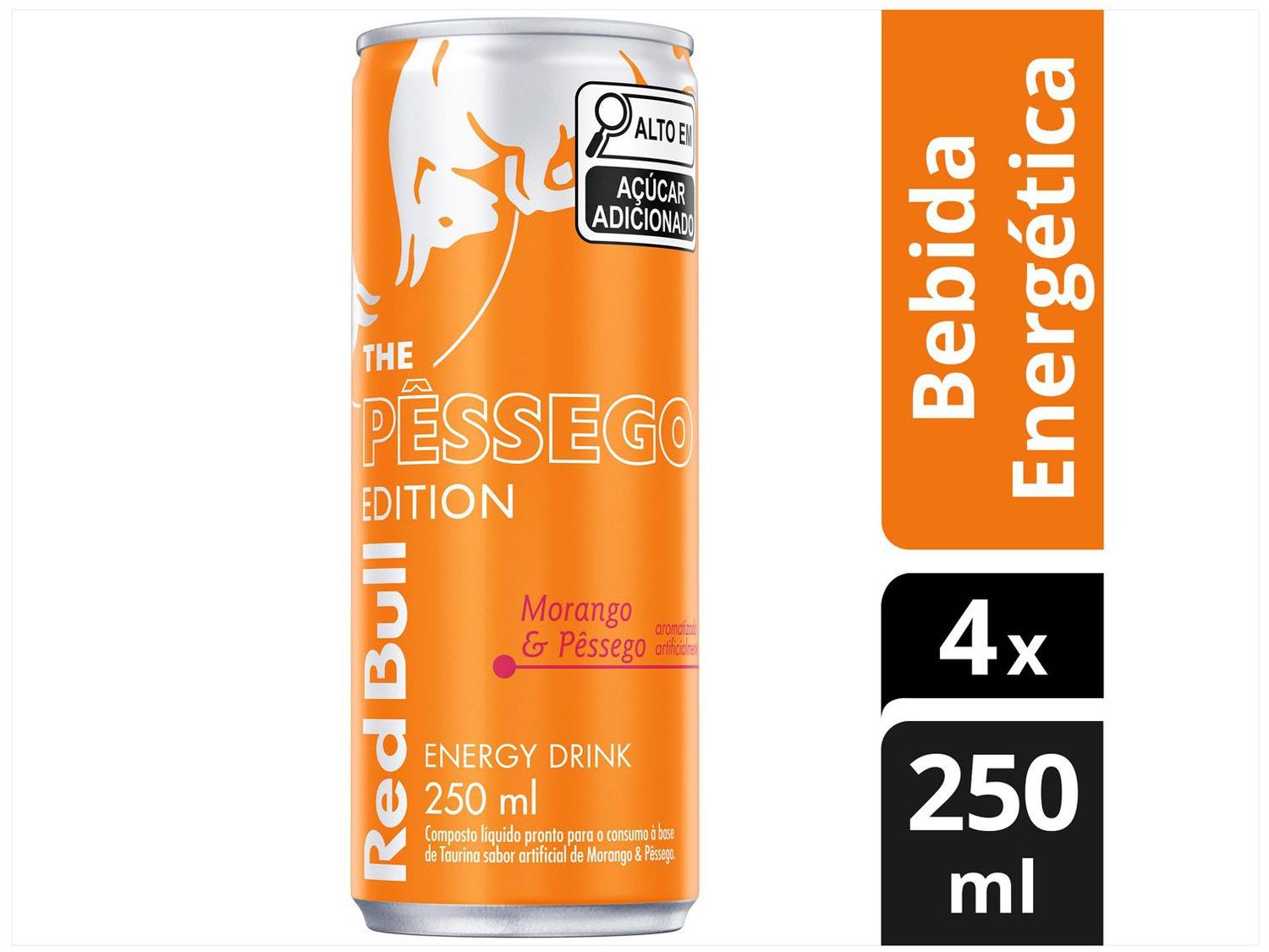 Bebida Energética Red Bull Morango e Pêssego 250ml 4 Unidades