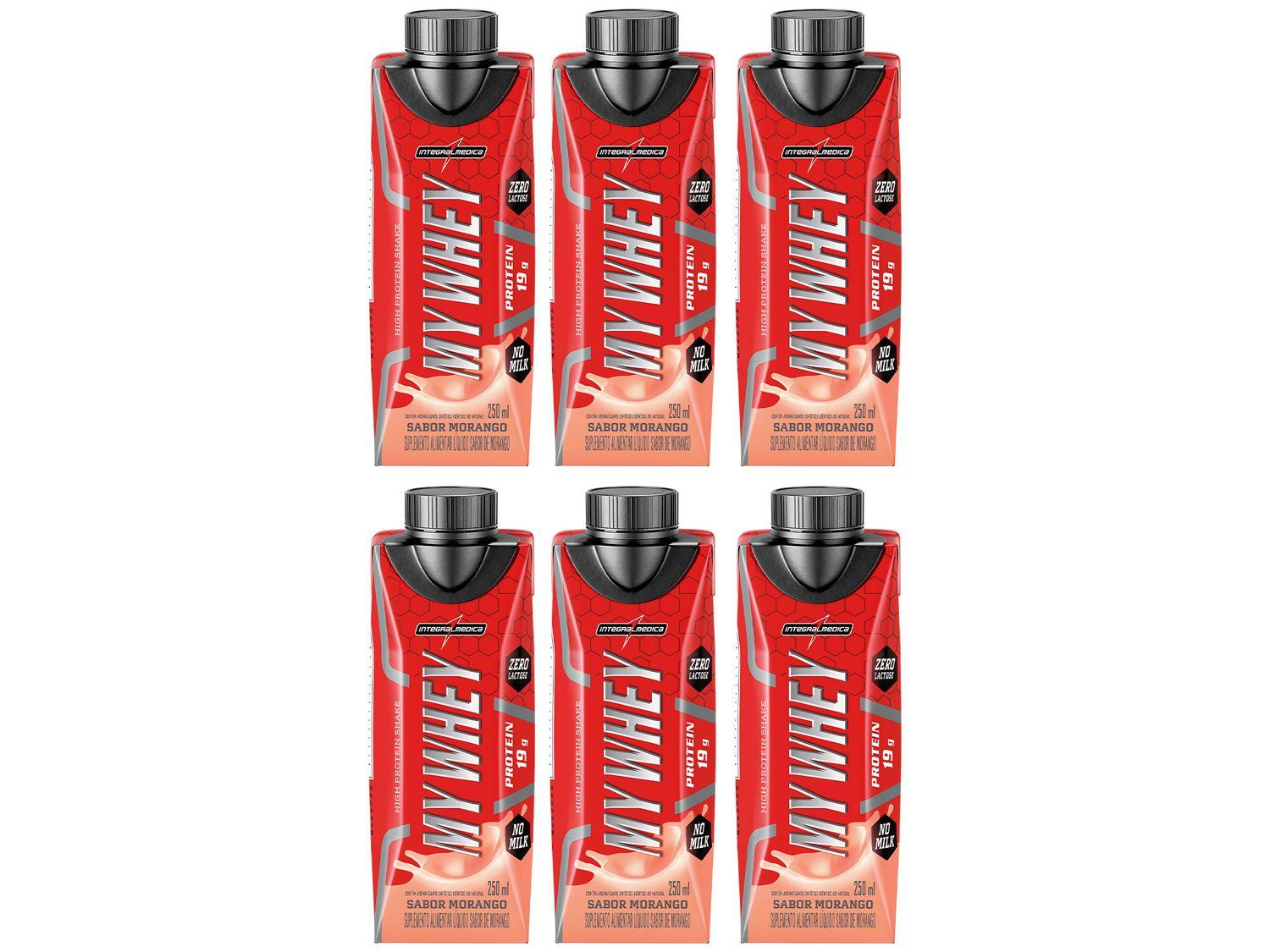 Bebida Láctea com 19g de Proteína Integralmedica My Whey Morango 250ml 6 Unidades
