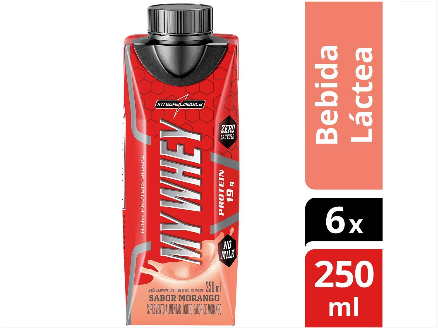Bebida Láctea com 19g de Proteína Integralmedica My Whey Morango 250ml 6 Unidades
