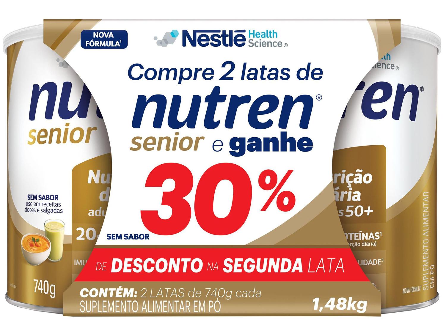 Bebida Láctea em Pó Nestlé Nutren Senior sem Sabor 740g 2 Unidades