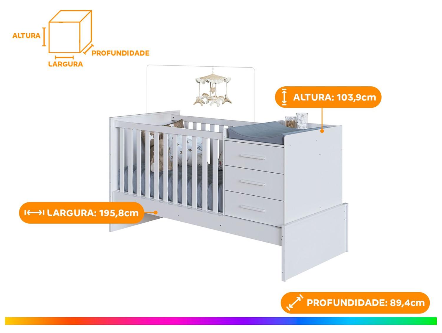 Berço 4 em 1 Branco Moveis Peroba Confort Multi