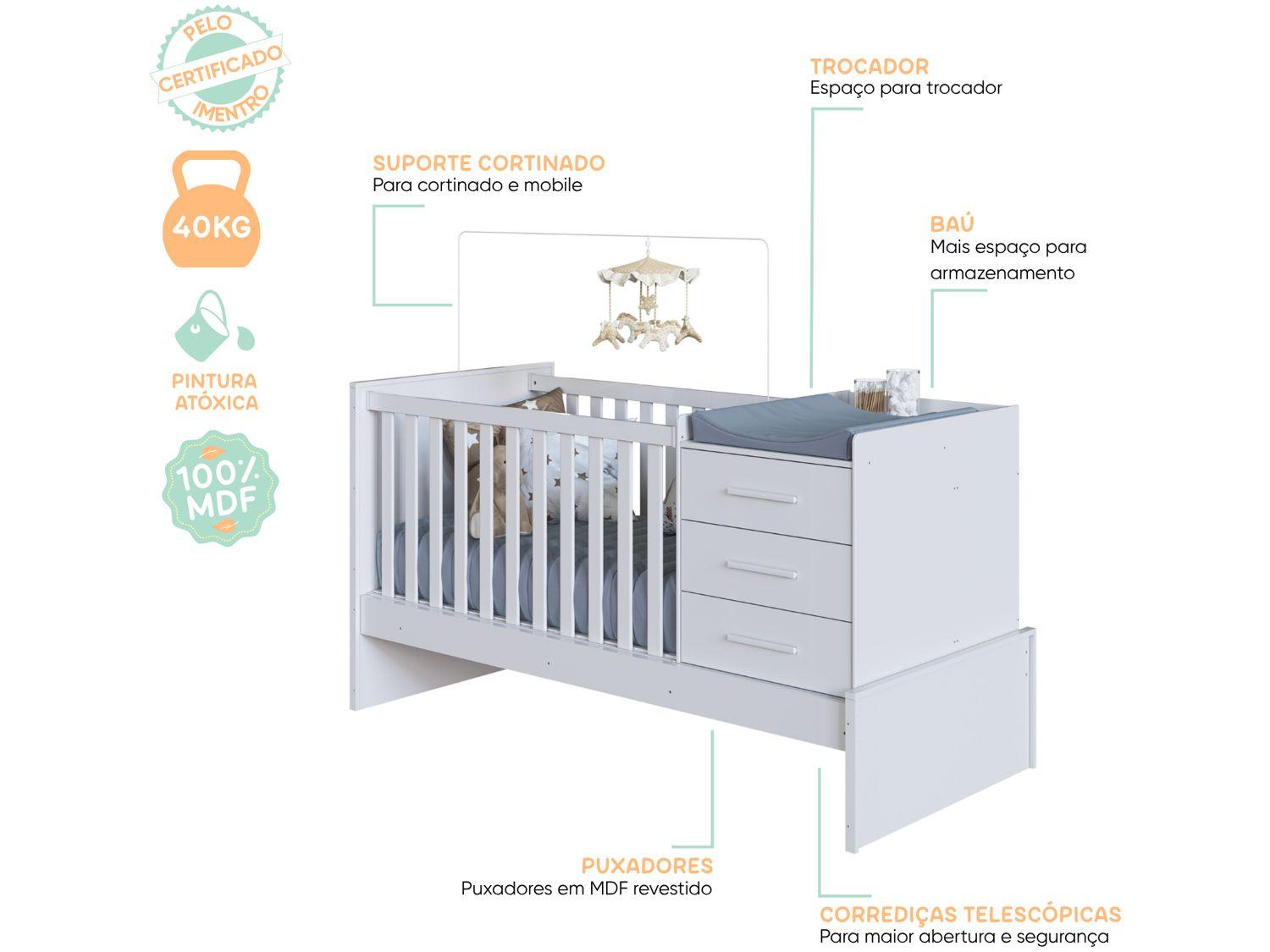 Berço 4 em 1 Branco Moveis Peroba Confort Multi