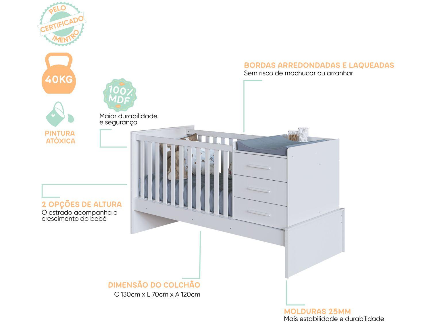 Berço 4 em 1 Branco Moveis Peroba Confort Multi