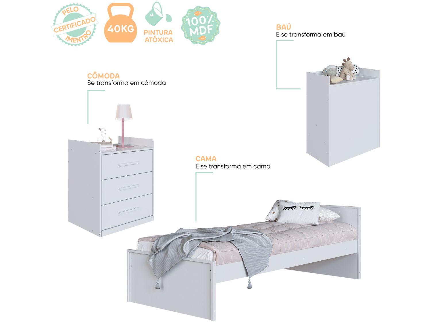 Berço 4 em 1 Branco Moveis Peroba Confort Multi