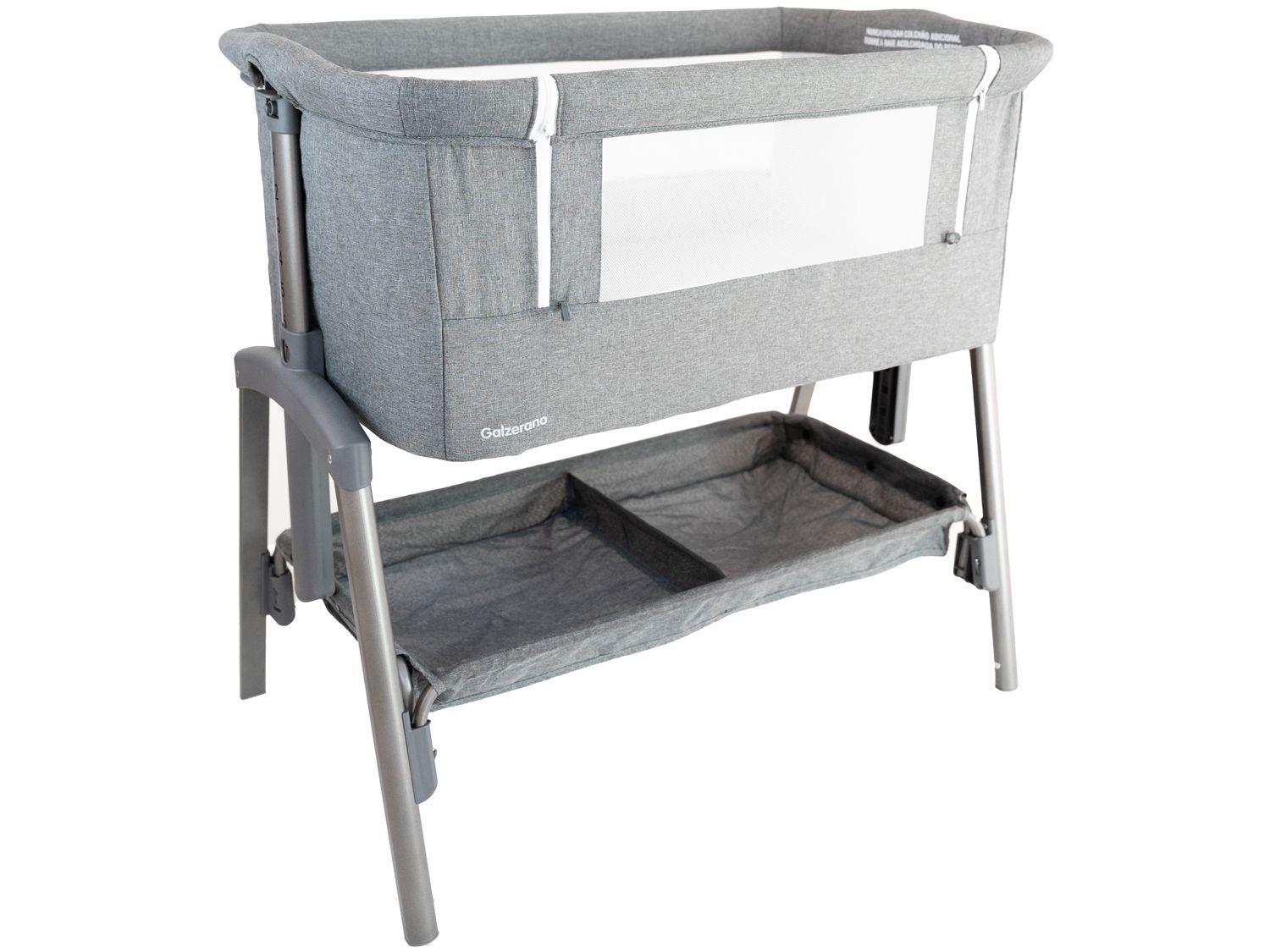 Berço Portátil com Colchão Galzerano Colin com Regulagem de Altura até 9kg Cinza