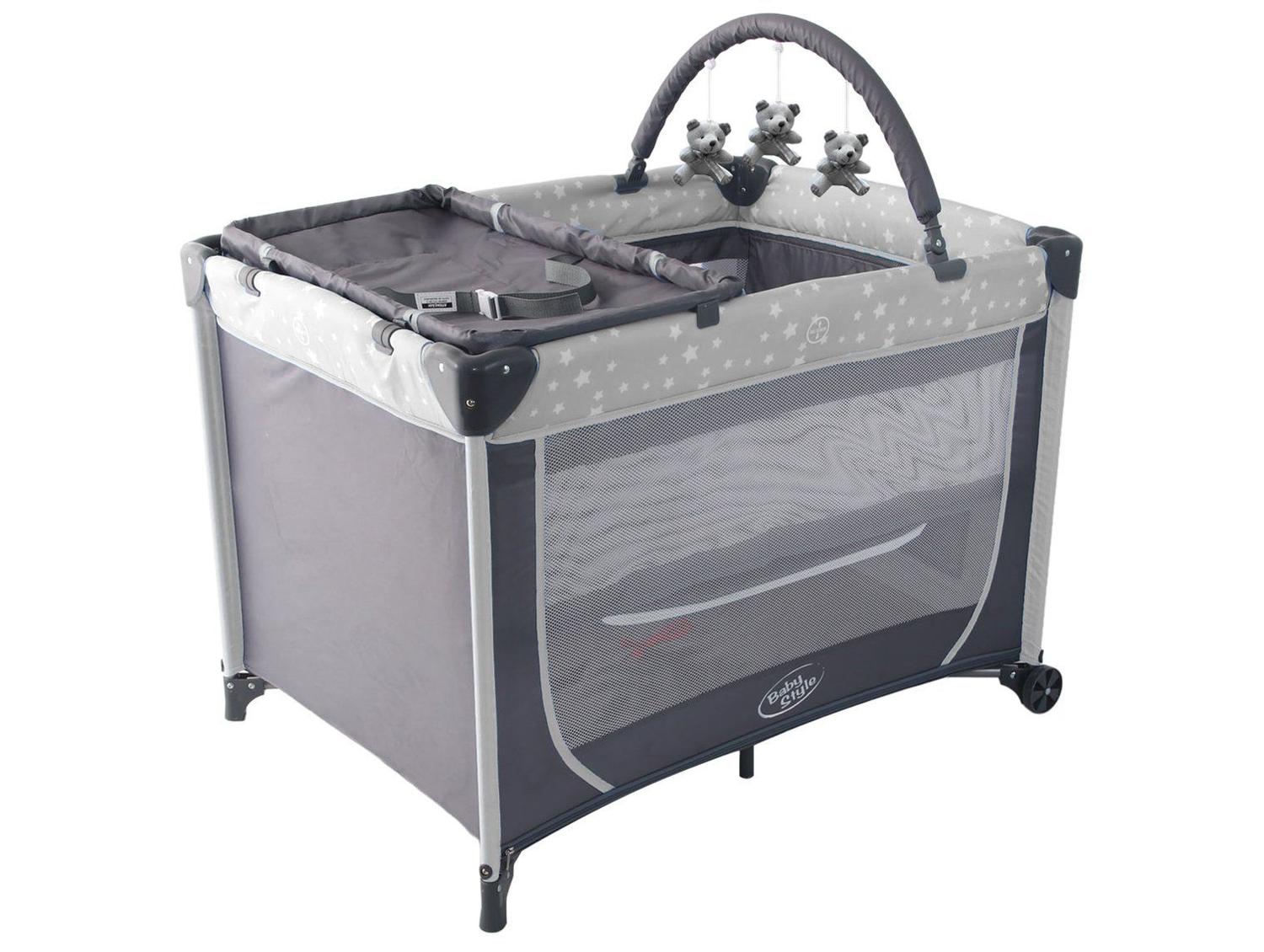 Berço Portátil Desmontável Baby Style Estrelinha Cinza