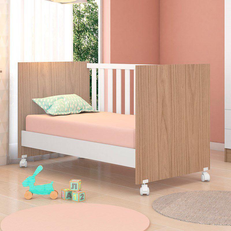 Berço que Vira Mini Cama Doce Sonho Carvalho/Branco - Qmovi - Berço ...