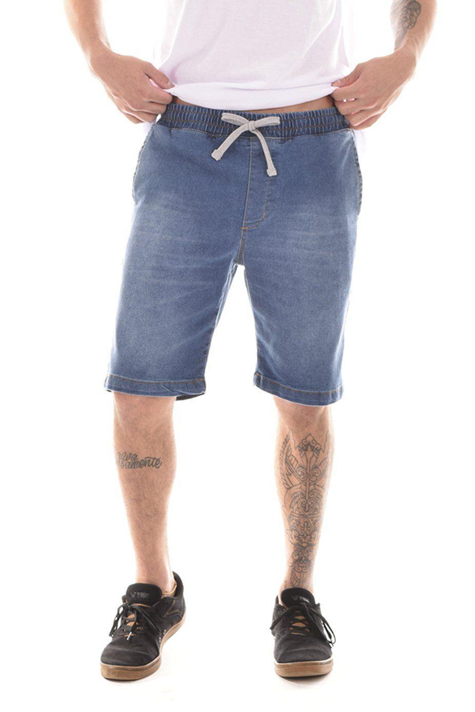 bermuda jeans com elastico masculina