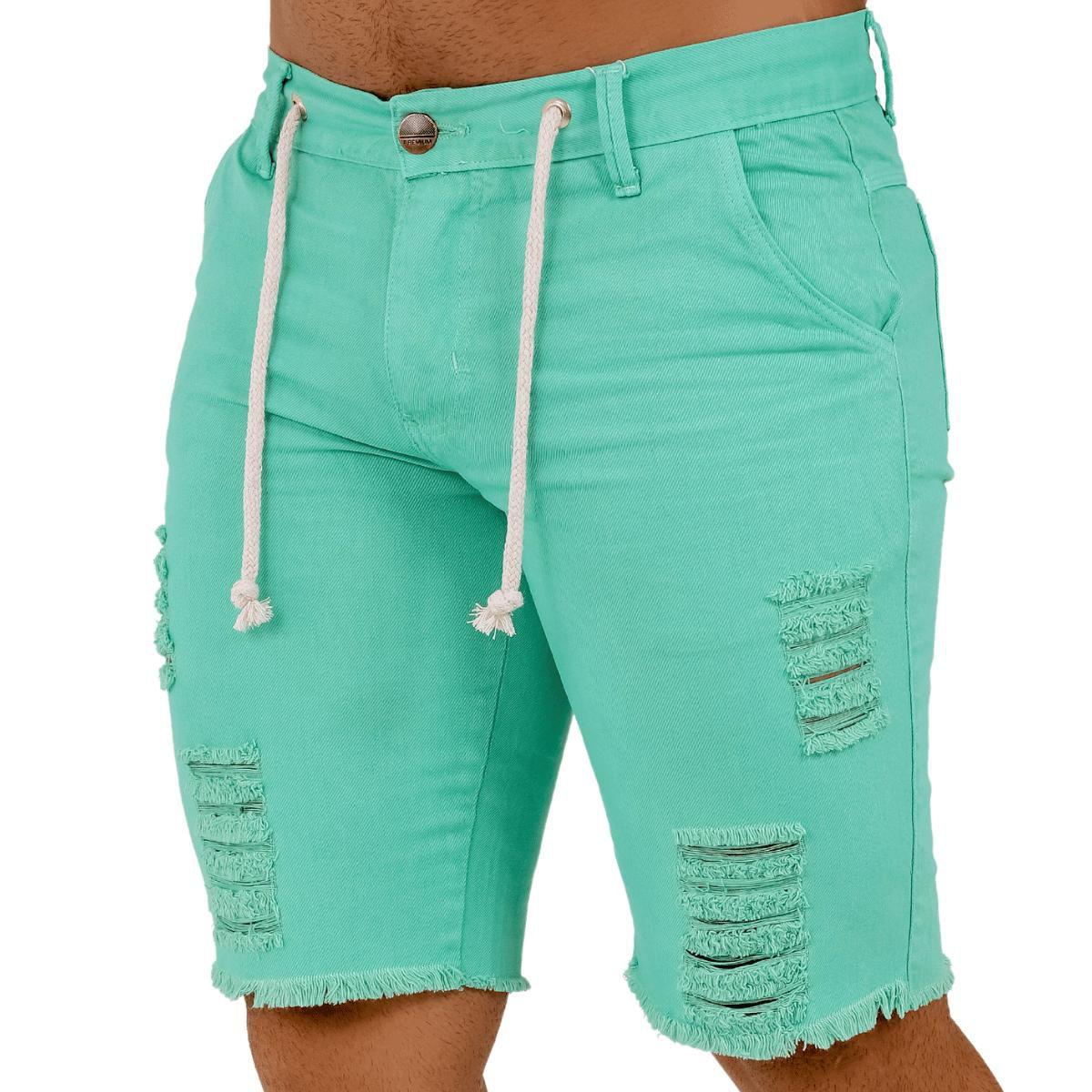 Short Verde Jeans Short Jeans Com Bolso Cargo E Rebite Verde