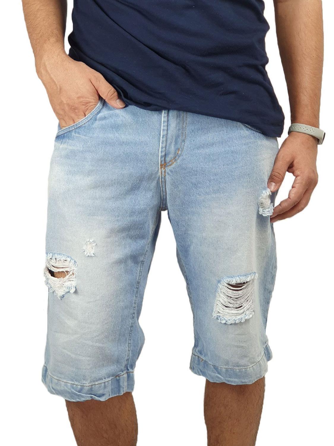 bermudas masculinas jeans rasgado
