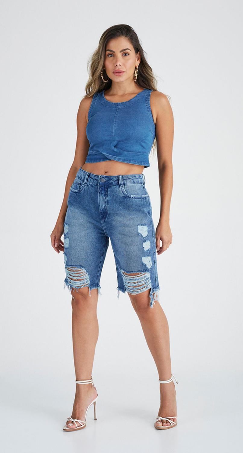 bermuda comprida jeans