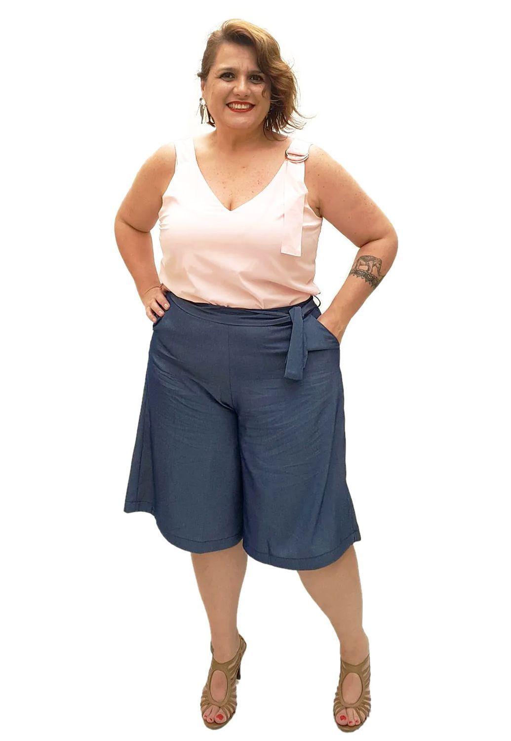 Bermuda Pantacourt Chambre Plus Size - Madee Moda Plus - Bermuda Plus Size Feminina - Magazine Luiza