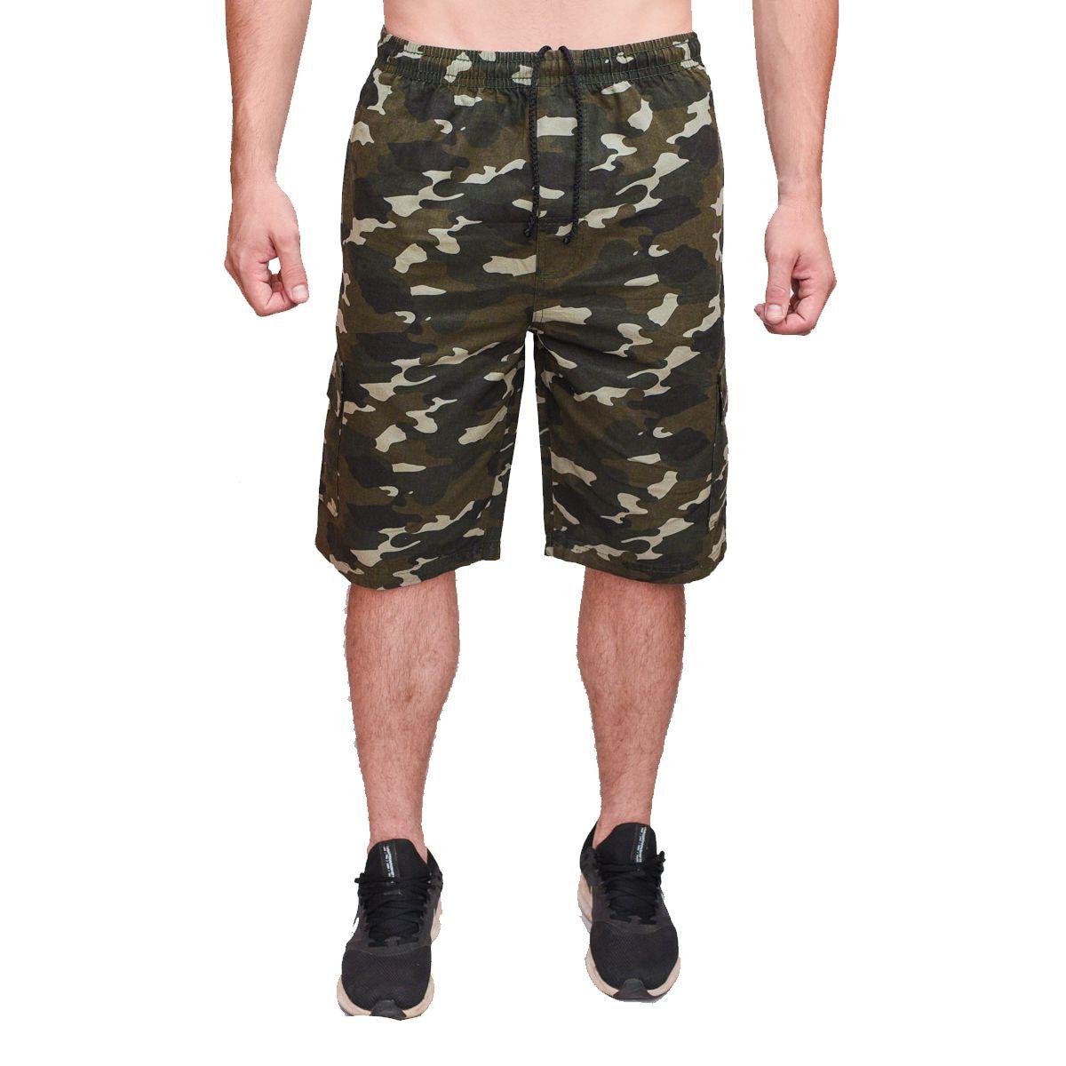 Bermuda Sarja Brim Camuflada Militar Cargo 5 bolsos Cordao Elastico Masculina Barato NOVA7 Bermuda Masculina Magazine Luiza
