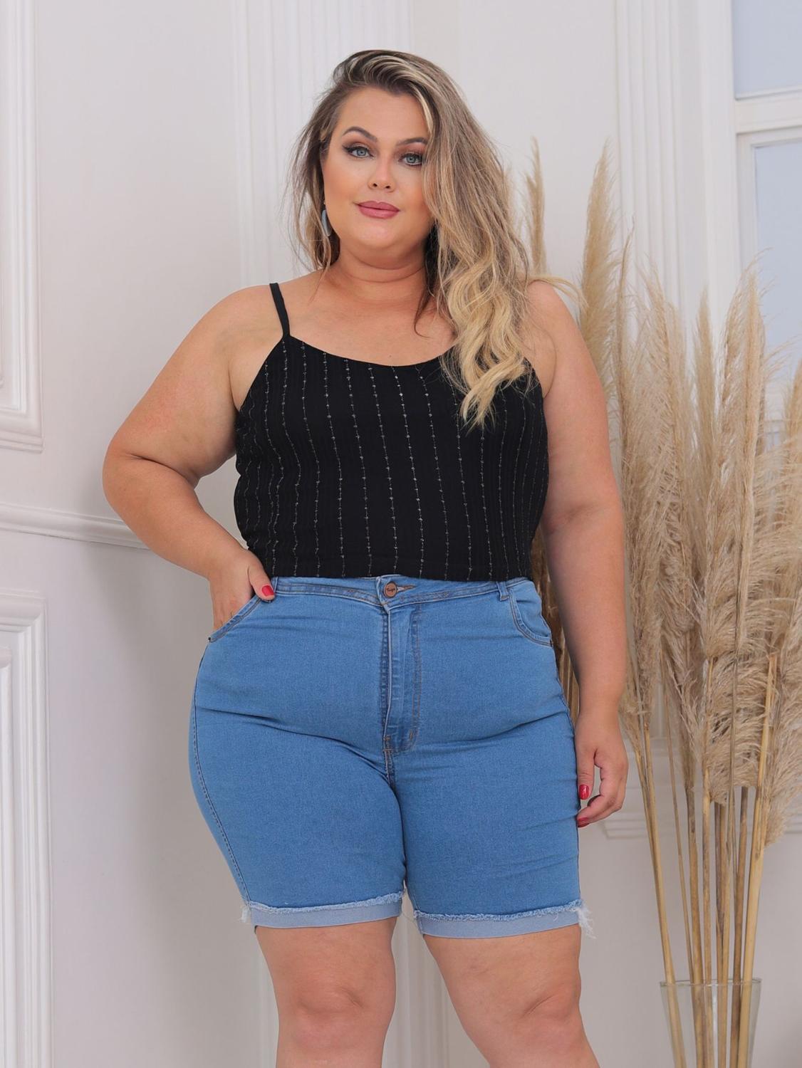 Cintura Alta Jeans Plus Size Barato Elastano Bermudas Femininas