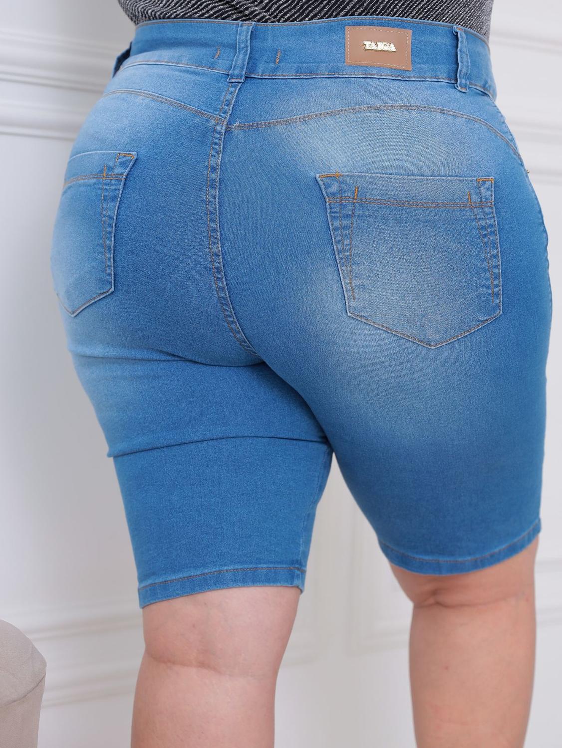 Bermuda Short Taiga Jeans Feminino Plus Size Cintura Alta Clara Lycra/ Elastano, Magalu Empresas