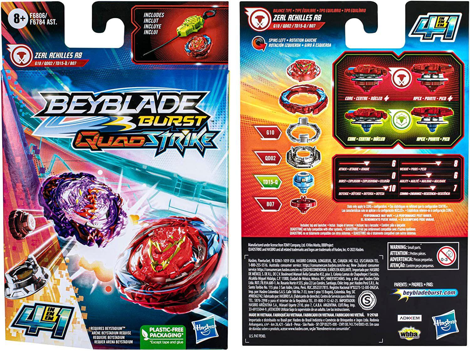 Beyblade Burst QuadStrike Zeal Achilles A8 F6806 Hasbro