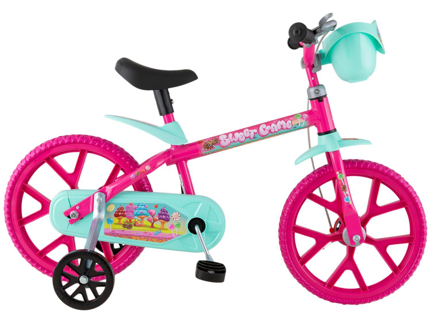 Bicicleta Aro 14 Infantil Bandeirante 3046 Sweet Game Rosa