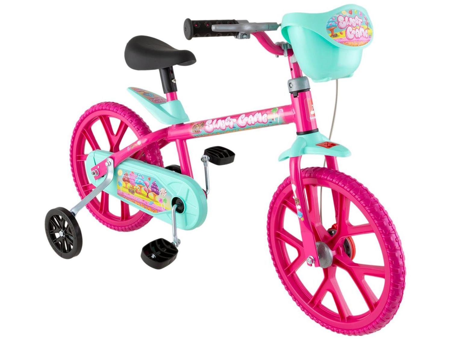 Bicicleta Aro 14 Infantil Bandeirante 3046 Sweet Game Rosa
