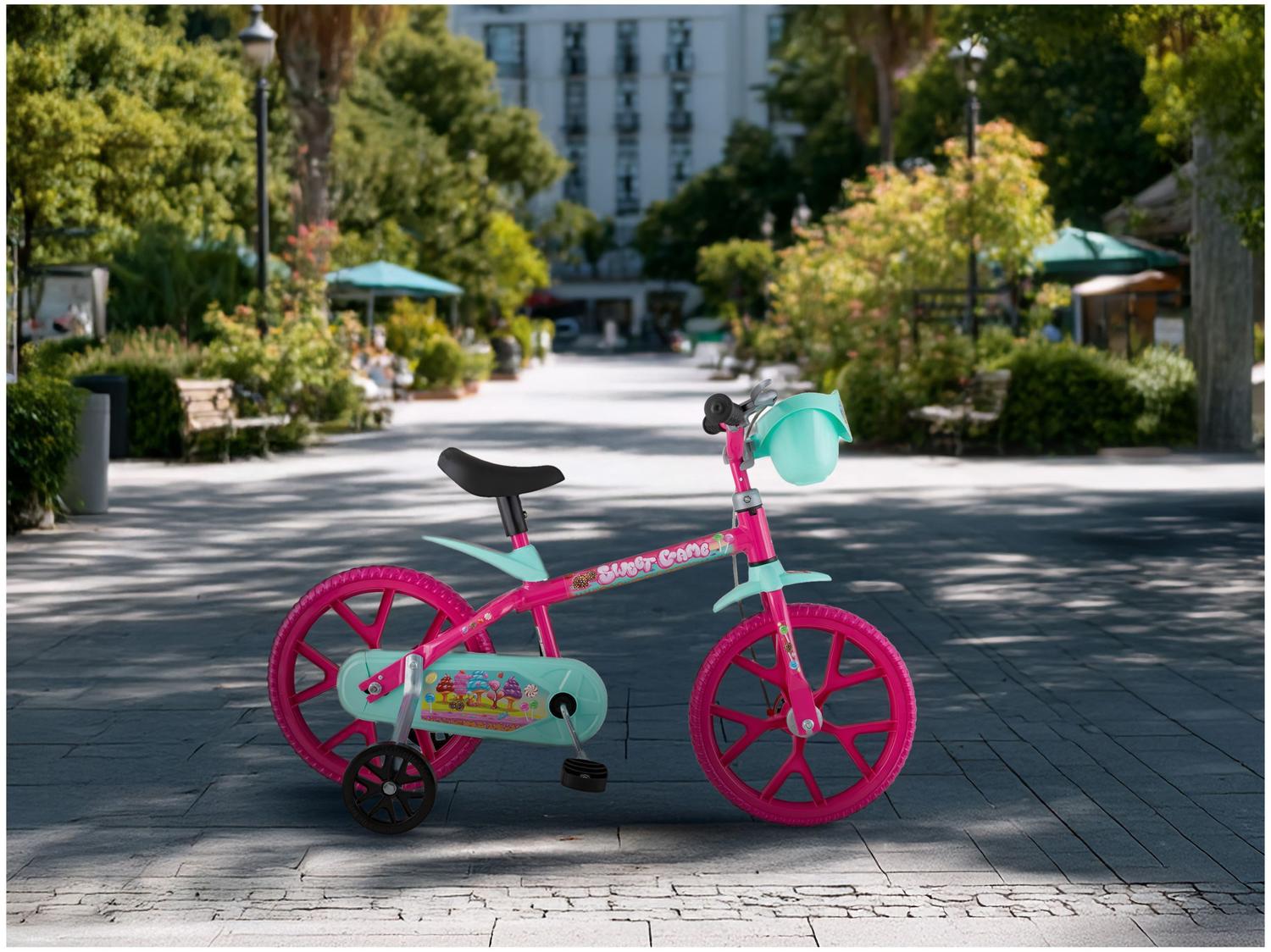 Bicicleta Aro 14 Infantil Bandeirante 3046 Sweet Game Rosa