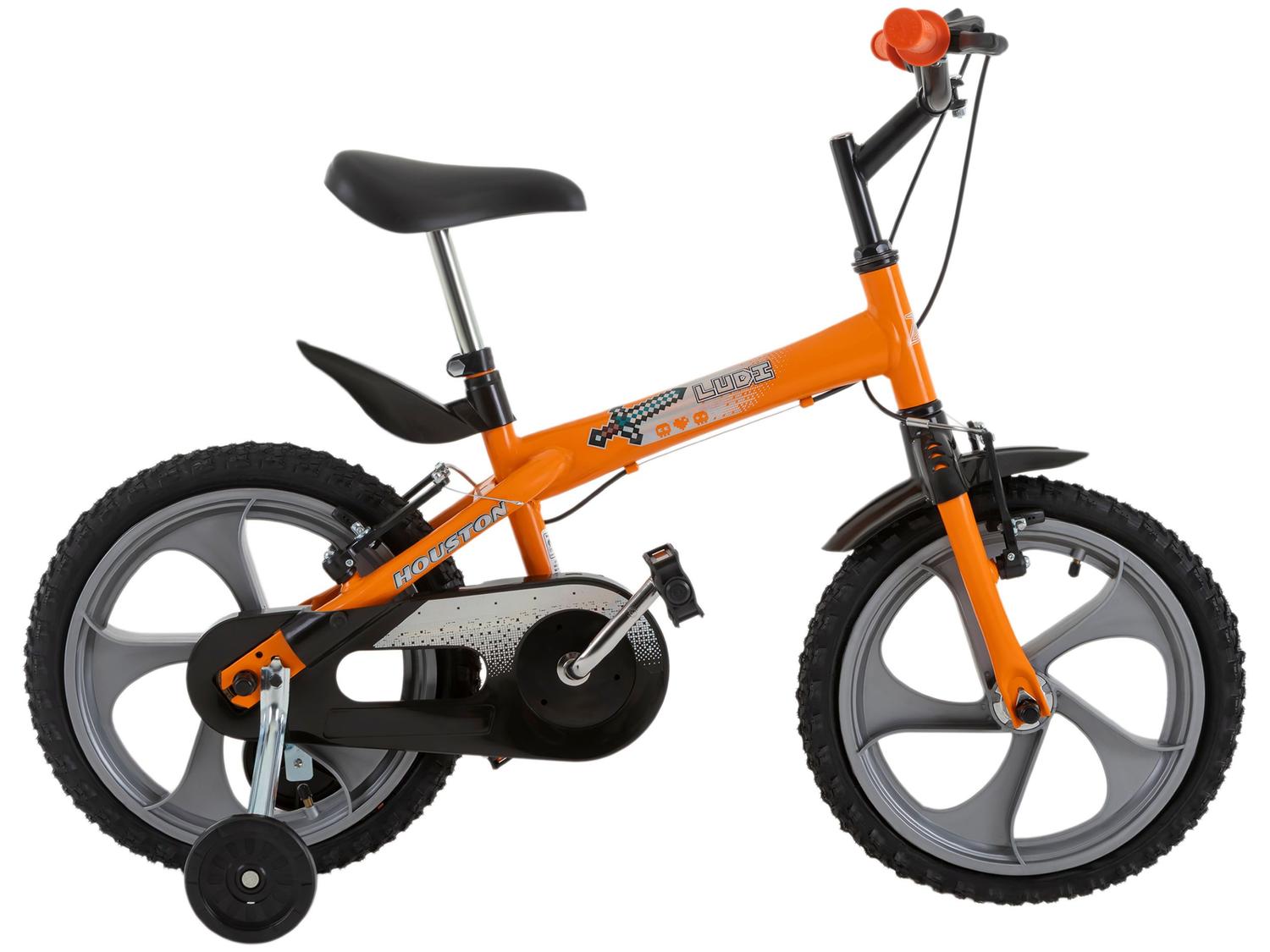 Bicicleta Aro 16 Infantil Houston Ludi Laranja com Rodinhas Freio V Brake