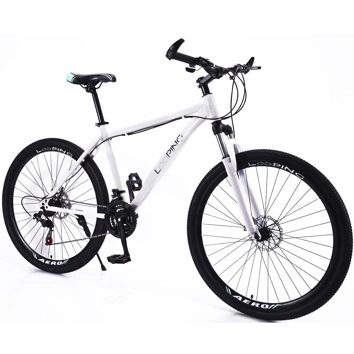 Bicicleta Aro 26 Looping Aluminio com Amortecedor 21 marchas Branca Bicicleta Mountain Bike Bicicleta Aro 26 Looping Aluminio com Amortecedor 21 marchas Branca Bicicleta Mountain Bike