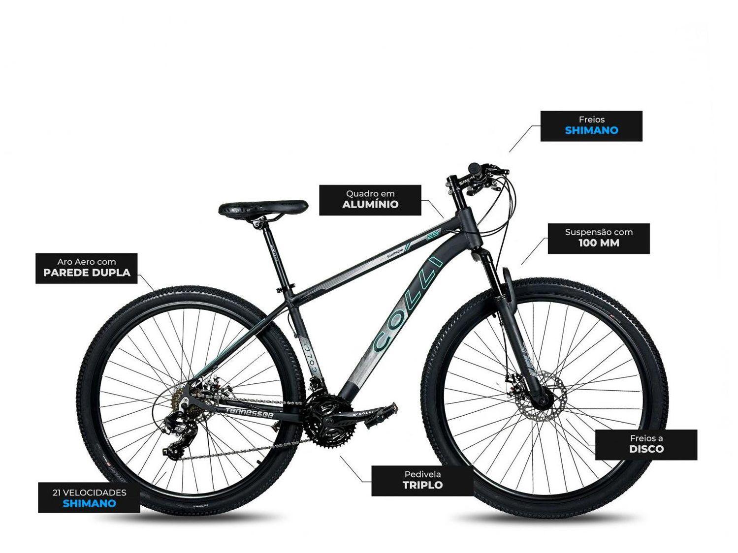 Bicicleta Aro 29 Colli Tennessee Freio a Disco de Alumínio 21 Marchas Câmbio Shimano